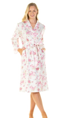 Sue Marks 100% Luxury Combed Cotton Roses Woven Wrap Robe